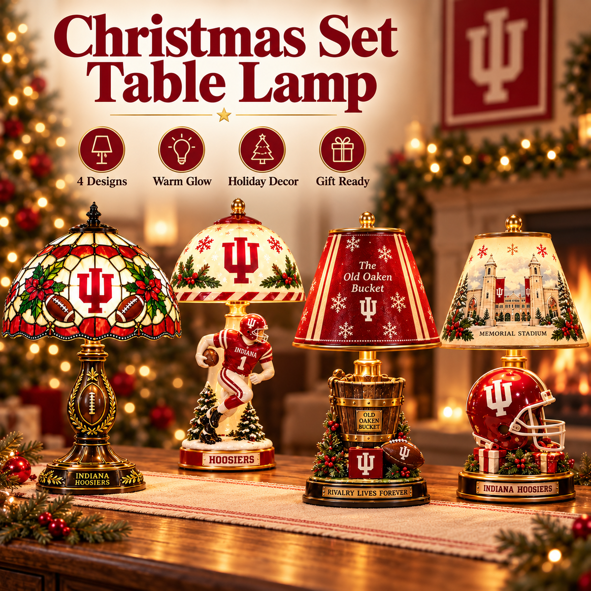 IDH Premium Vintage Christmas Table Lamp Set TNSM