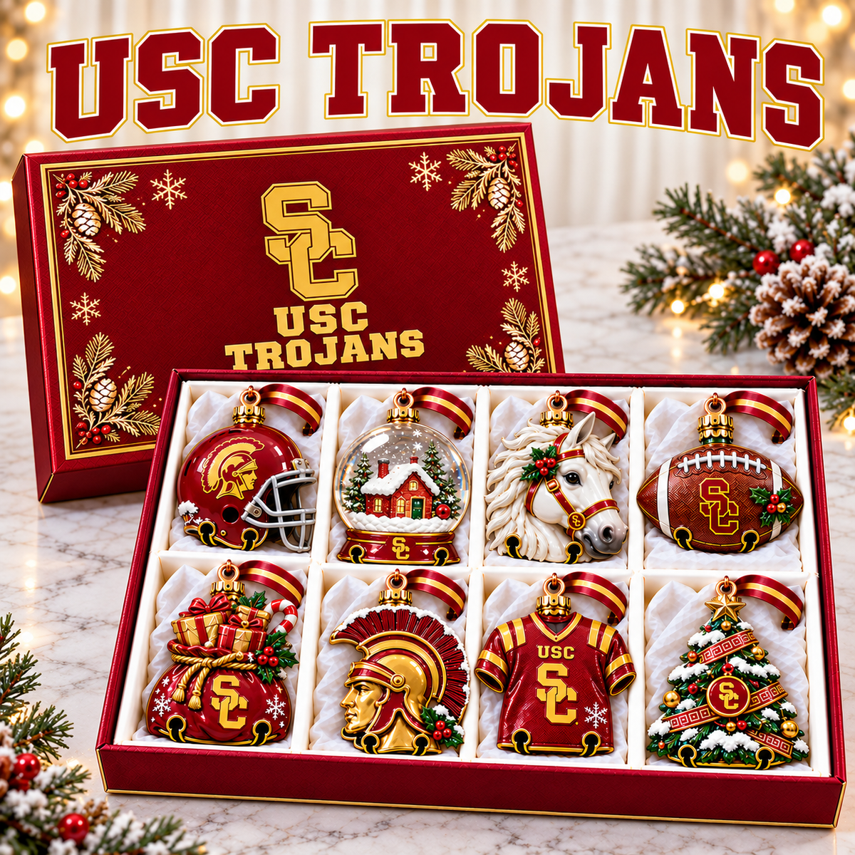 Premium USC Christmas Bell Ornament PVNA