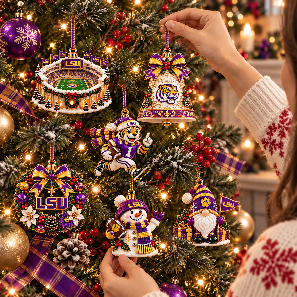 LSU Premium Christmas Tree Ornament Set BMD