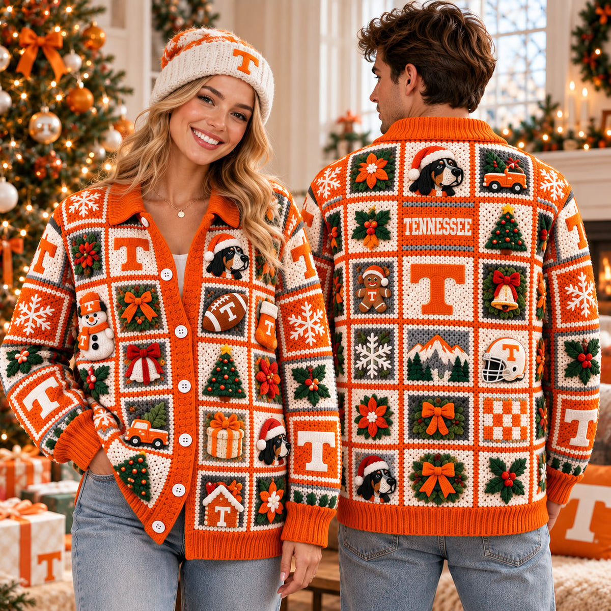 TVF Premium 3D Christmas Crochet Patchwork Cardigan NTNA