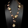 Y·YING Freshwater Cultured White Keshi Pearl Pink Pearl Purple Murano Glass Chain Pearl Y-Drop Necklace
