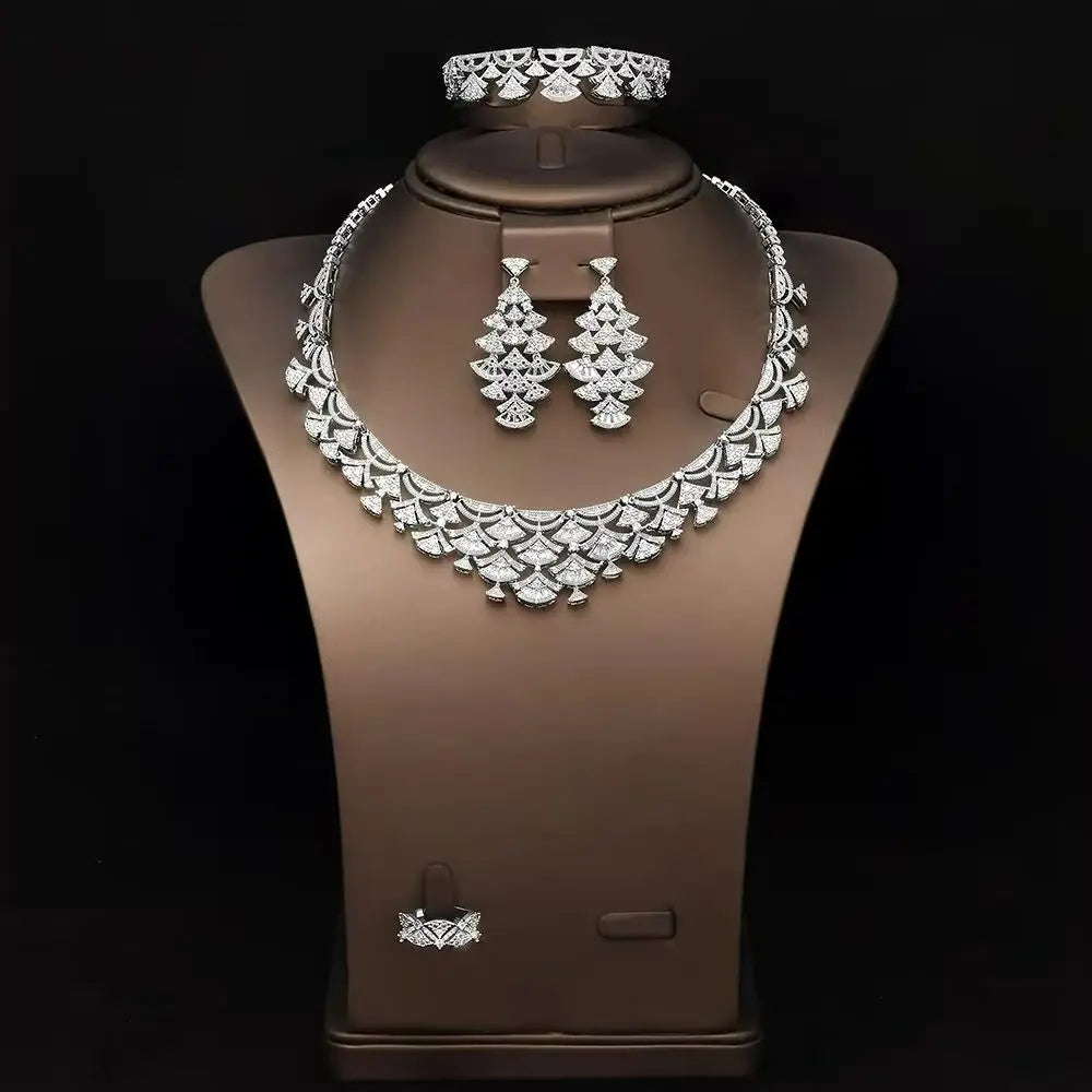 Bridal Zirconia Full Jewelry Set for Ladies Party Luxury Dubai Nigeria CZ Crystal Wedding Necklace Set