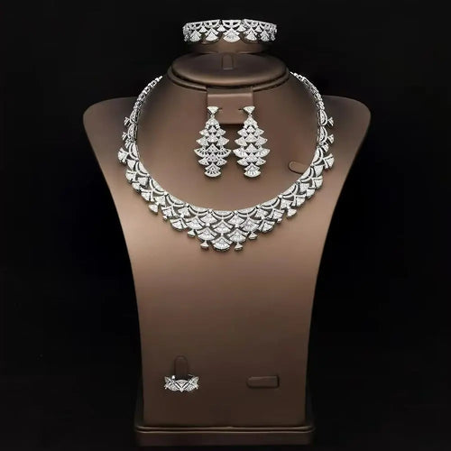 Bridal Zirconia Full Jewelry Set for Ladies Party Luxury Dubai Nigeria CZ Crystal Wedding Necklace Set