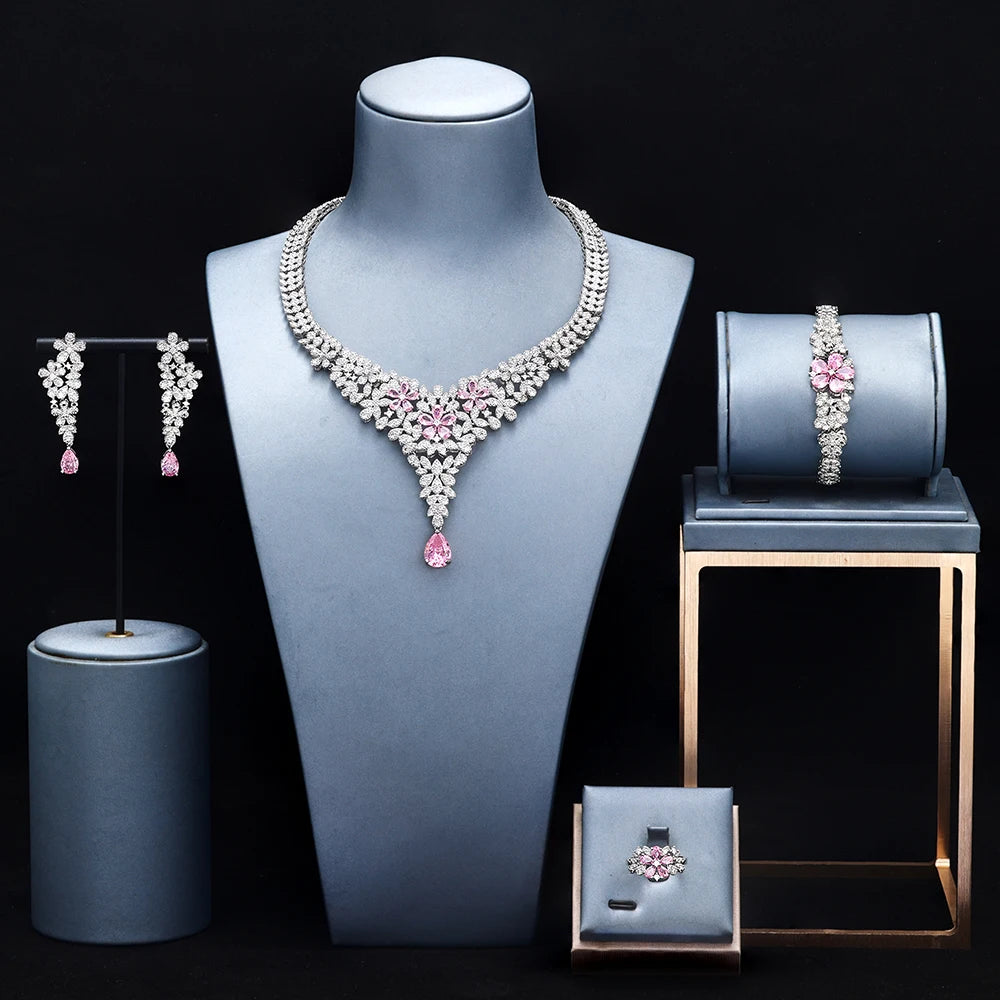 Bridal Zirconia Full Jewelry Set for Ladies Party Luxury Dubai Nigeria CZ Crystal Wedding Necklace Set