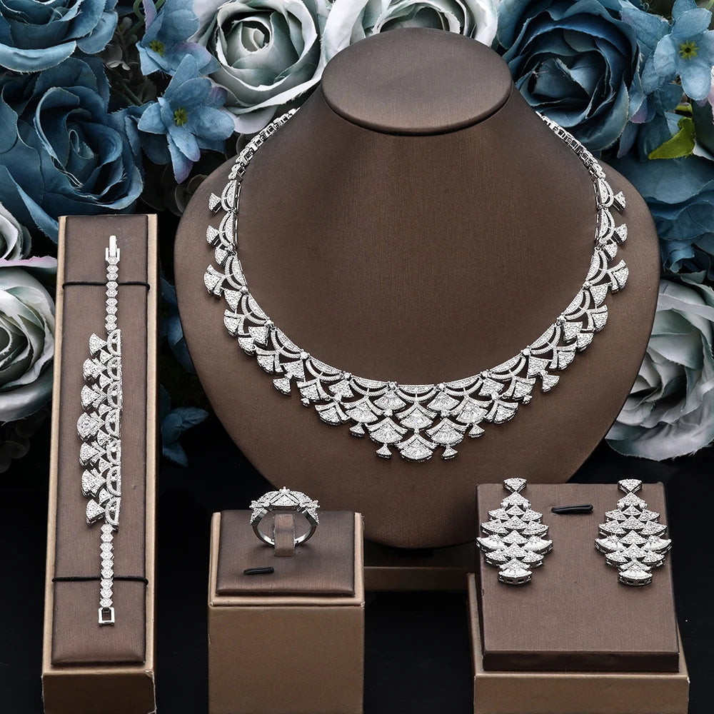 Bridal Zirconia Full Jewelry Set for Ladies Party Luxury Dubai Nigeria CZ Crystal Wedding Necklace Set