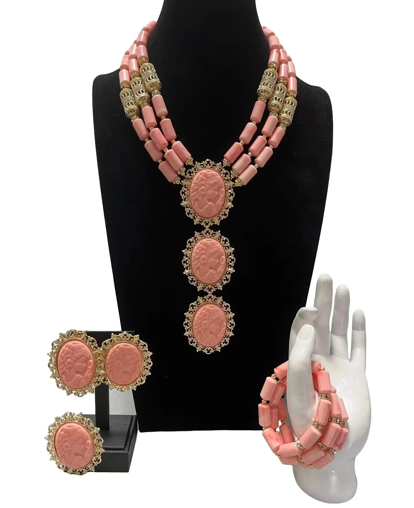 Coral Beads Jewelry Set Nigerian Wedding Bridal Gold Plated African Jewelry for Black Women