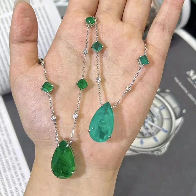 ZOCA Paraiba Tourmaline Emerald Lab Big Stone Earrings 925 Sterling Silver Jewelry Set Gift Women Water Drop Pendant Design