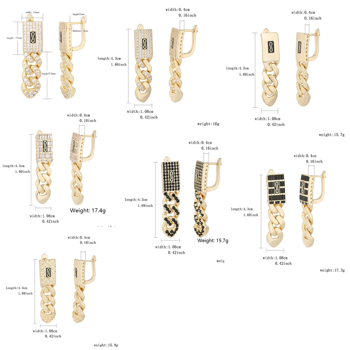 Women's Monaco earrings Weight: 15 grams, party, elegant, timeless, fashionable, shiny zircon earrings